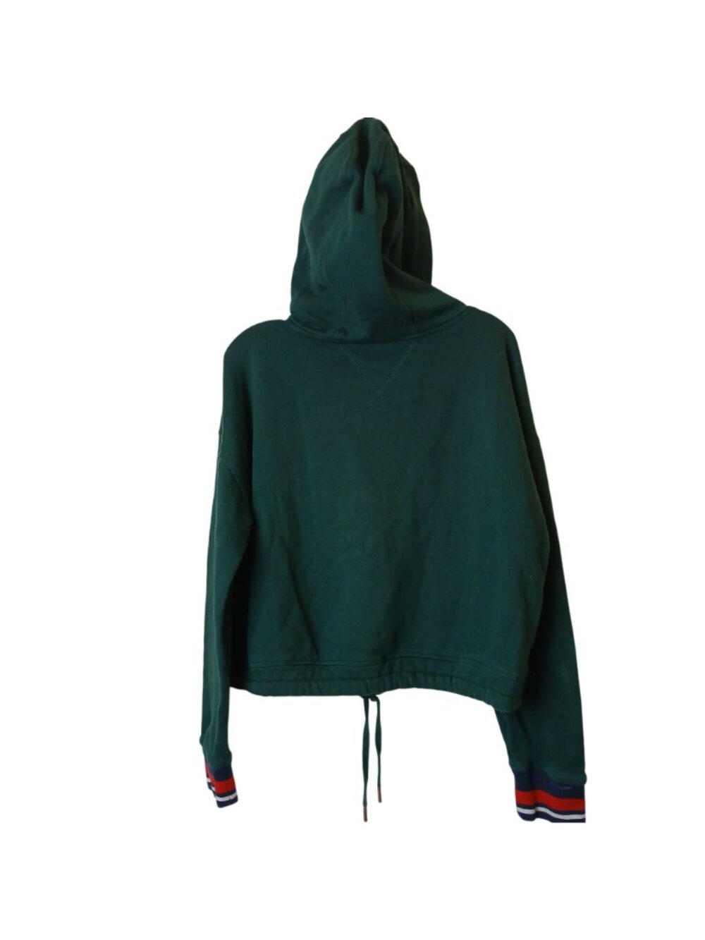 Tommy Hilfiger Sport Womens M Green Hoodie Cropped Drawstring Hem Spellout #Z-3 - Picture 2 of 8